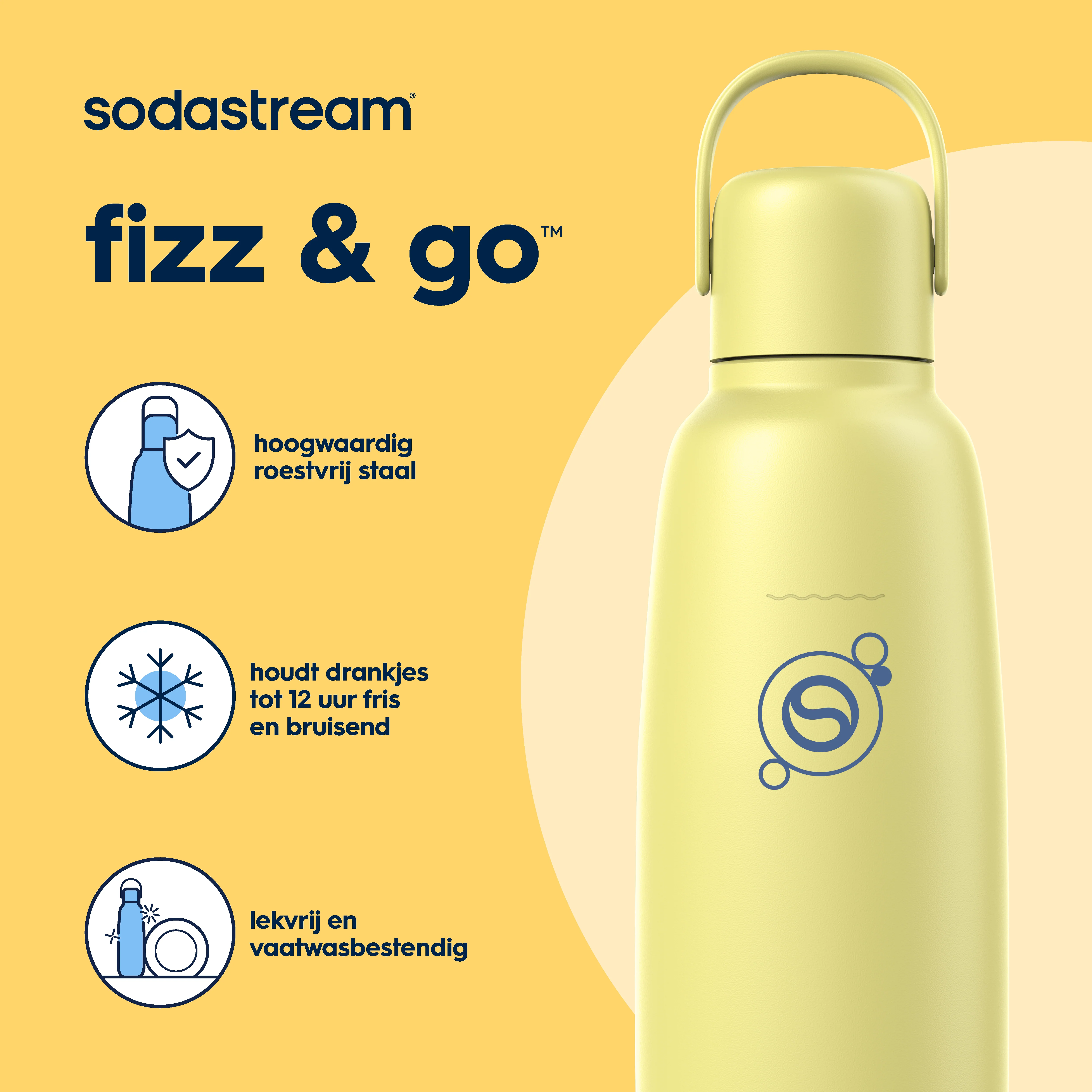 0.9L Sodastream fizz & go™ roestvrijstalen bruiswaterfles citroen - Image 2
